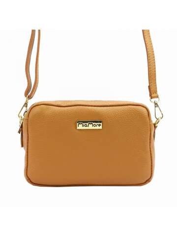 Dámská kožená kabelka MiaMore 01-027 DOLLARO camel barva crossbody