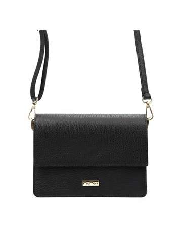 Dámská kožená kabelka MiaMore 01-054 DOLLARO černá crossbody s nastavitelným popruhem