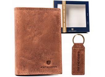 Dárková sada: kožená peněženka bez zapínání a klíčenka - Peterson