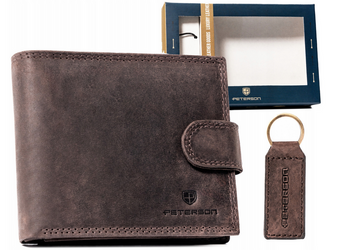 Dárková sada: malá pánská kožená peněženka a klíčenka - Peterson