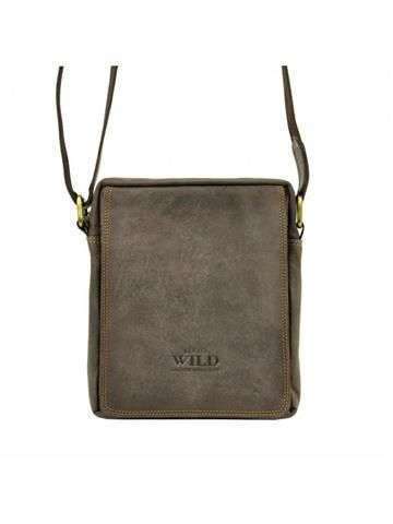 Přírodní Kožená Sáček Wild 250589-MH v Tmavě Hnědé Barvě Crossbody se Zlatými Kováními