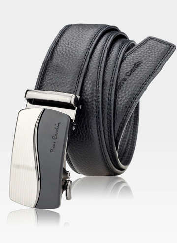 Pánsky kožený opasok Pierre Cardin Black Metal Automatic Buckle