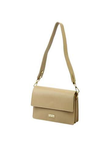 Kožená kabelka MiaMore 01-054 DOLLARO Dark Beige Postbag Zlaté kování