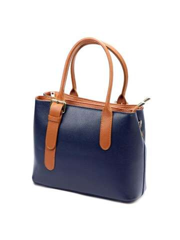 Luka Dámská kožená kabelka 24-048 DOLLARO Handbag Navy Blue and Camel