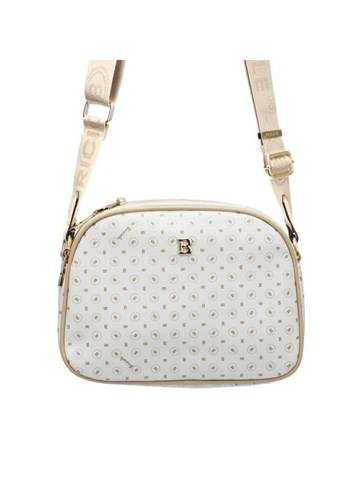 BRICIOLE 4048# Ekologická Kožená Kabelka Biela a Béžová Crossbody Stredná Zlaté Kovanie