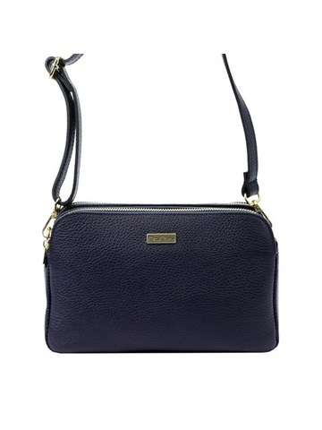 Dámska kožená kabelka MiaMore 01-046 DOLLARO navy blue crossbody s prírodnou kožou a zlatým kovaním