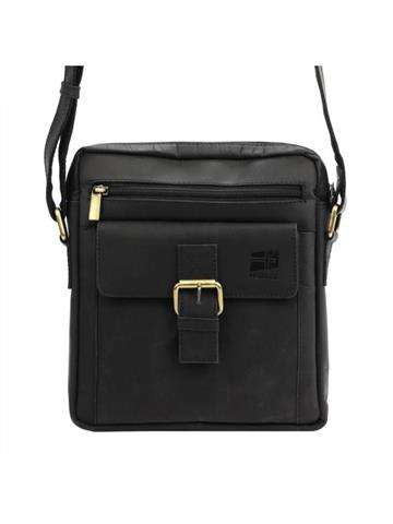 Pánska kožená taška Nordee H7692 Black Crossbody s nastaviteľným popruhom a zlatým kovaním