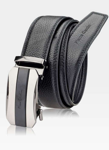 Pánsky kožený opasok Pierre Cardin Black Metal Automatic Buckle