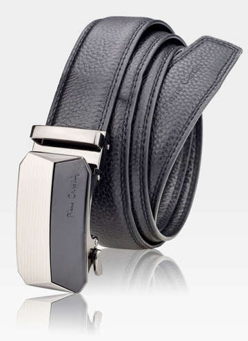 Pánsky kožený opasok Pierre Cardin Black Metal Automatic Buckle